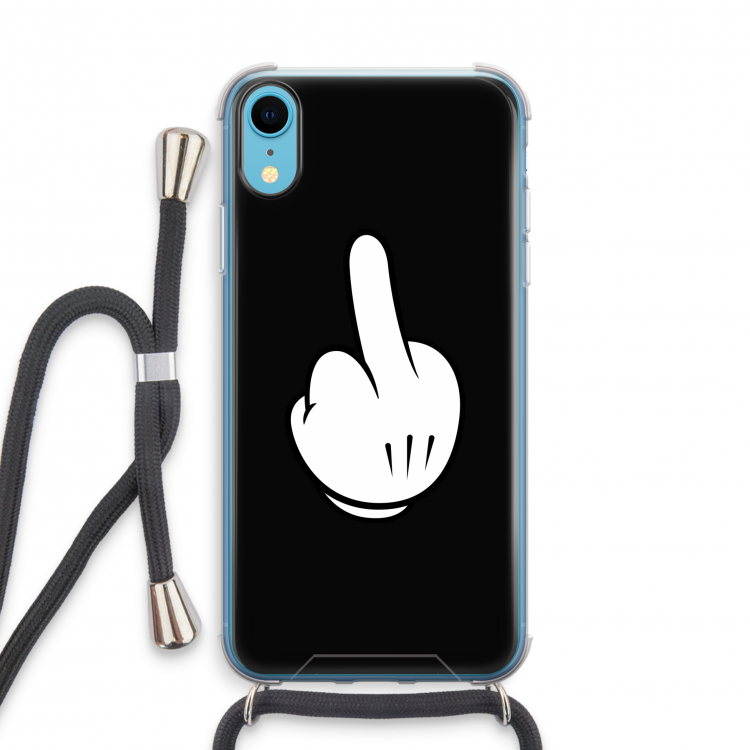 Middle finger black: iPhone XR Transparant Hoesje met koord