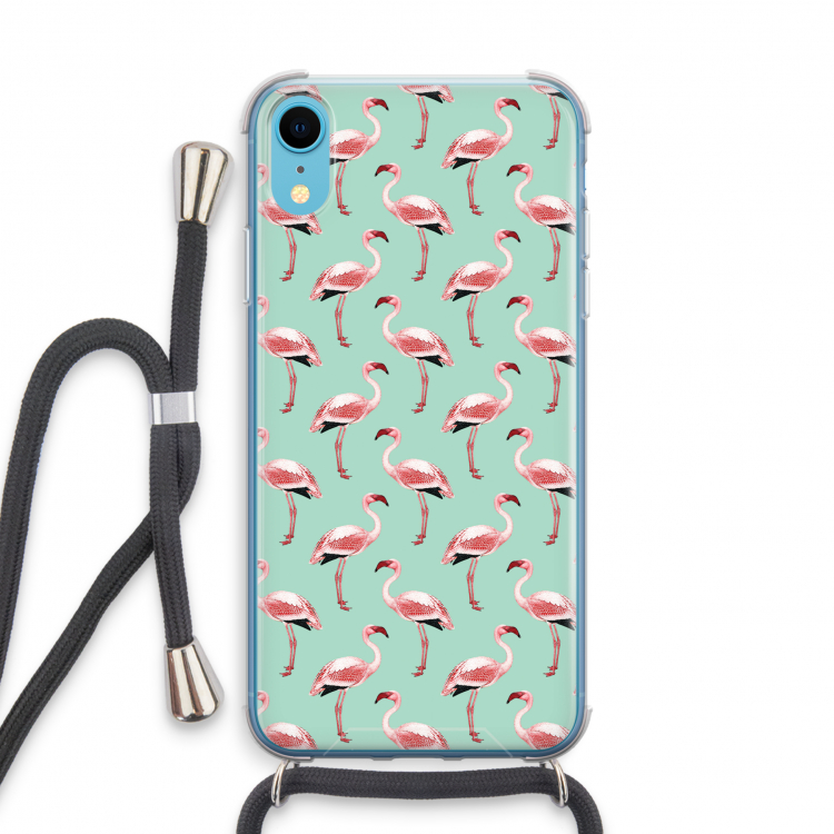 Flamingoprint groen: iPhone XR Transparant Hoesje met koord