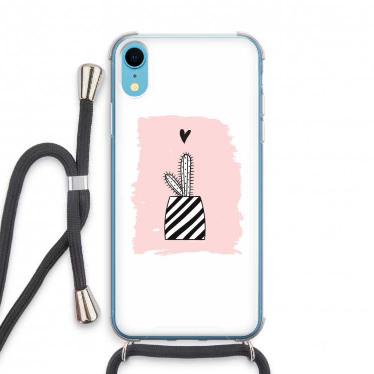 Zwart-wit cactus: iPhone XR Transparant Hoesje met koord