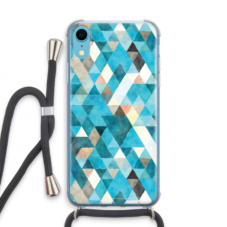 Gekleurde driehoekjes blauw: iPhone XR Transparant Hoesje met koord