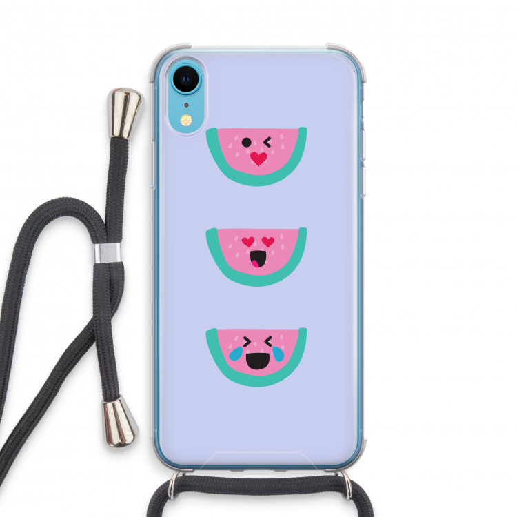 Smiley watermeloen: iPhone XR Transparant Hoesje met koord