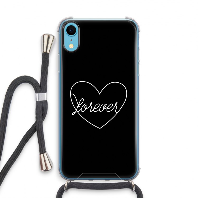 Forever heart black: iPhone XR Transparant Hoesje met koord