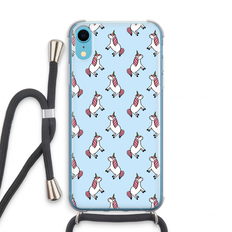 Eenhoorns overal: iPhone XR Transparant Hoesje met koord