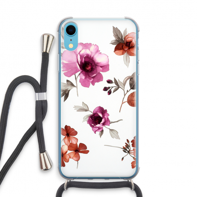 Geschilderde bloemen: iPhone XR Transparant Hoesje met koord
