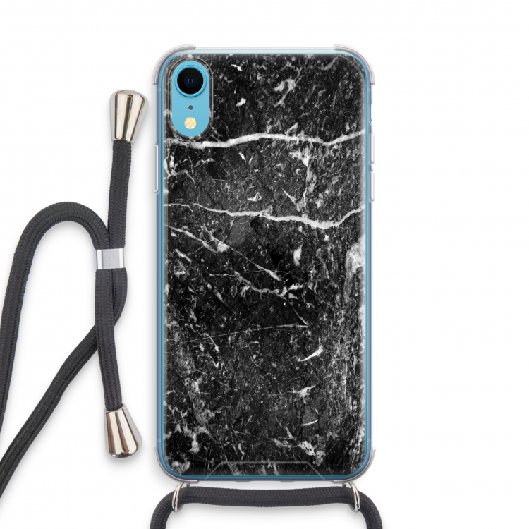 Zwart marmer: iPhone XR Transparant Hoesje met koord