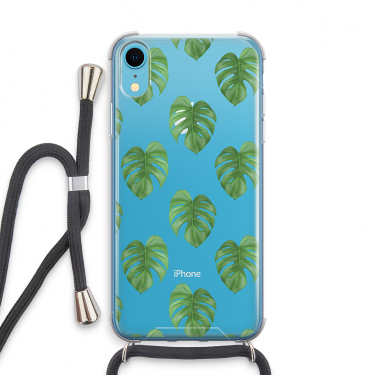 Monstera leaves: iPhone XR Transparant Hoesje met koord