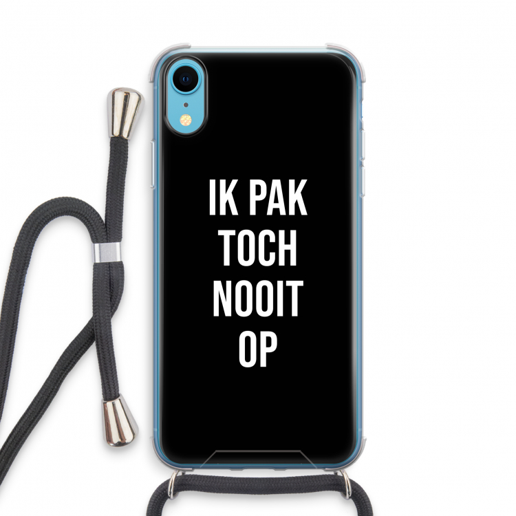 Ik pak nooit op - Zwart: iPhone XR Transparant Hoesje met koord