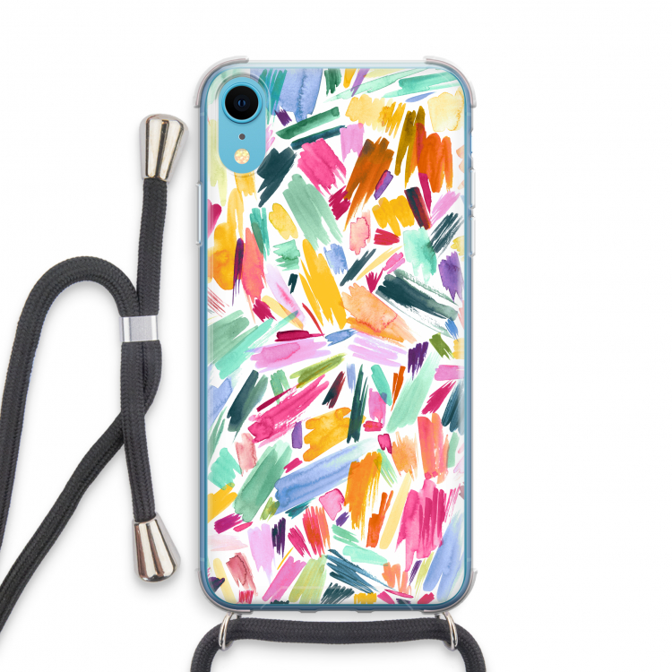 Watercolor Brushstrokes: iPhone XR Transparant Hoesje met koord