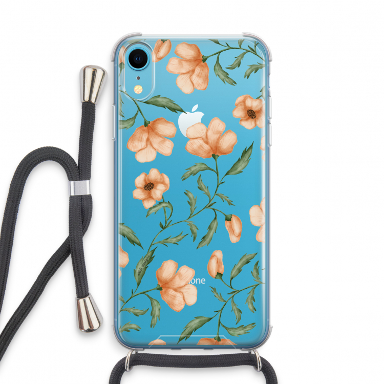 Peachy flowers: iPhone XR Transparant Hoesje met koord