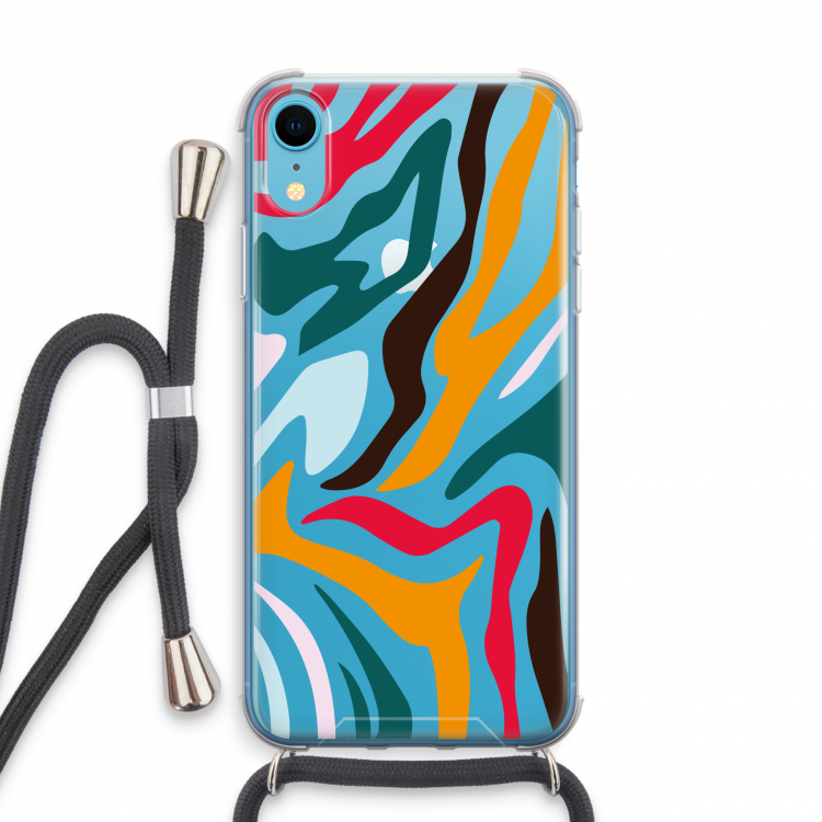 Colored Zebra: iPhone XR Transparant Hoesje met koord