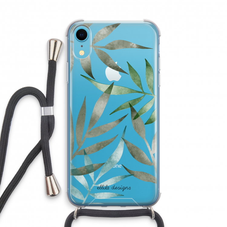 Tropical watercolor leaves: iPhone XR Transparant Hoesje met koord