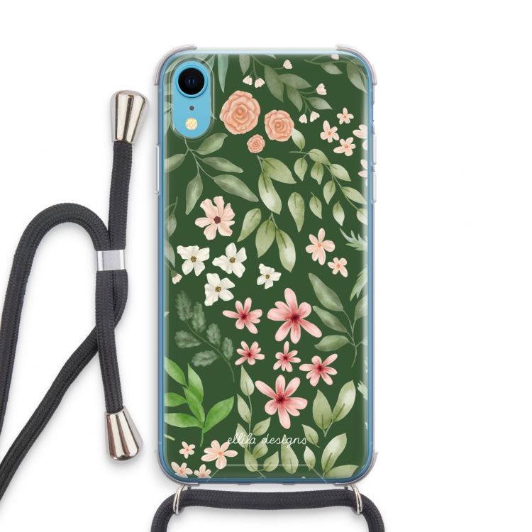 Botanical green sweet flower heaven: iPhone XR Transparant Hoesje met koord
