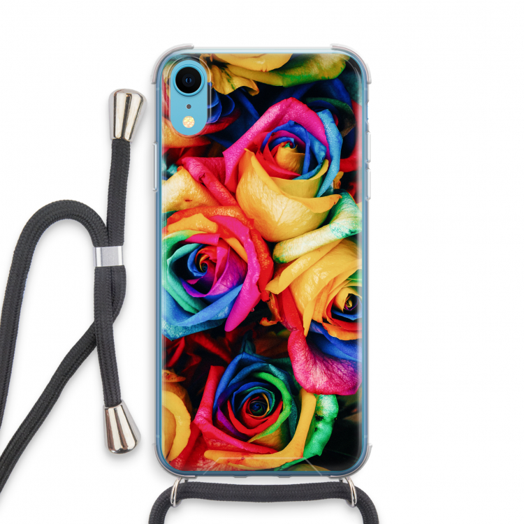 Neon bloemen: iPhone XR Transparant Hoesje met koord