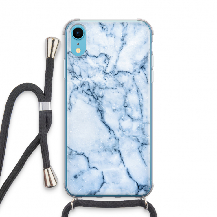 Blauw marmer: iPhone XR Transparant Hoesje met koord