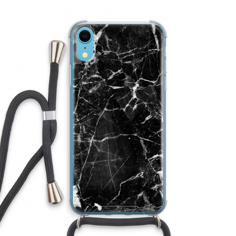 Zwart Marmer 2: iPhone XR Transparant Hoesje met koord