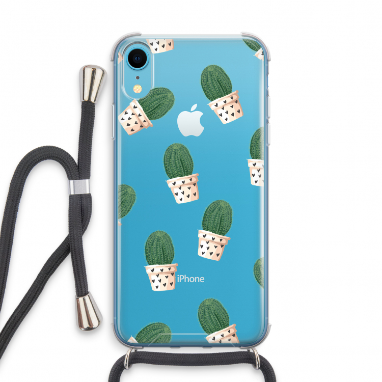 Cactusprint roze: iPhone XR Transparant Hoesje met koord
