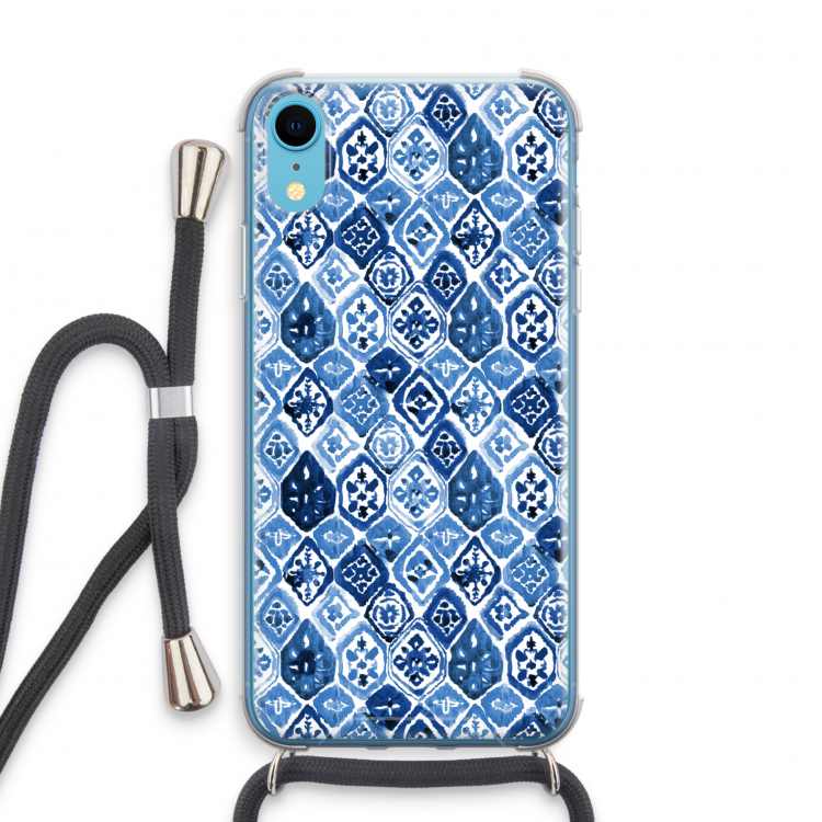 Blauw motief: iPhone XR Transparant Hoesje met koord