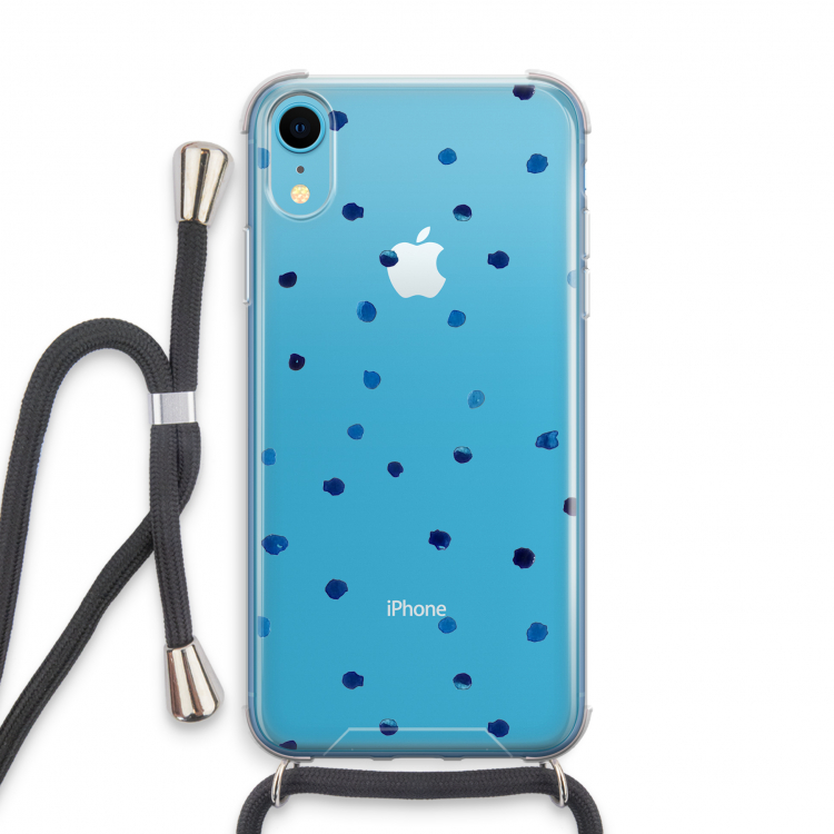 Blauwe stippen: iPhone XR Transparant Hoesje met koord