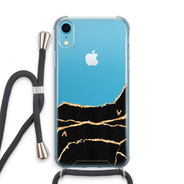 Gouden marmer: iPhone XR Transparant Hoesje met koord