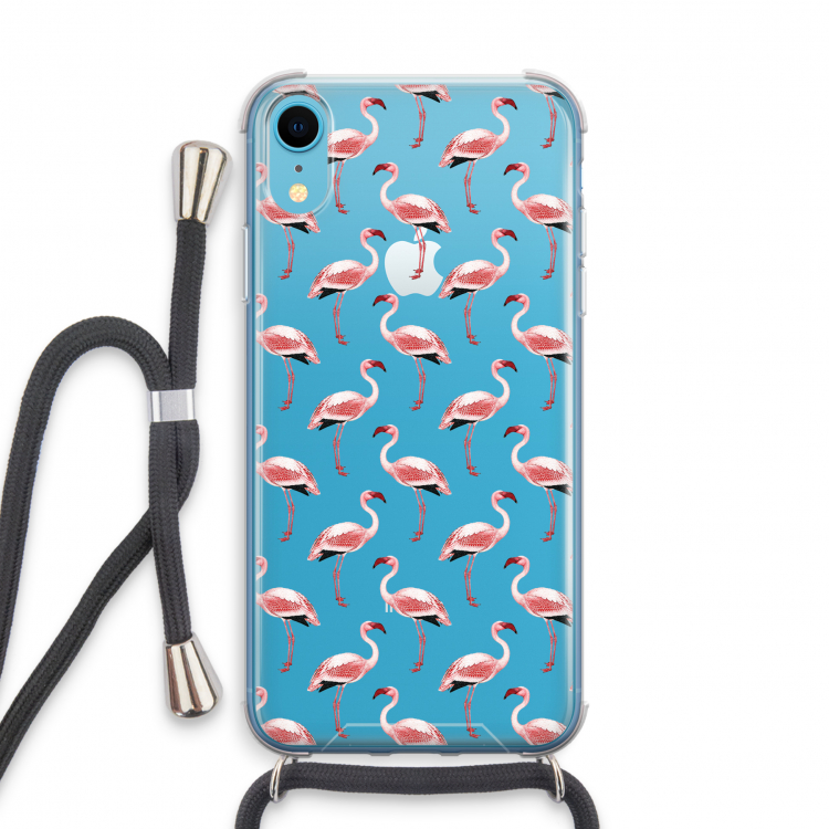 Flamingoprint groen: iPhone XR Transparant Hoesje met koord