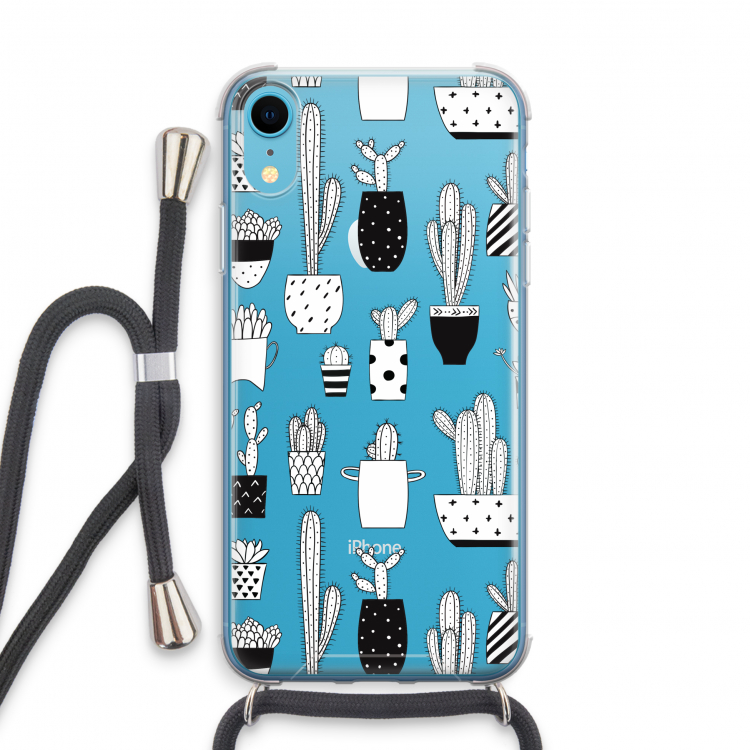 Cactusmotief: iPhone XR Transparant Hoesje met koord