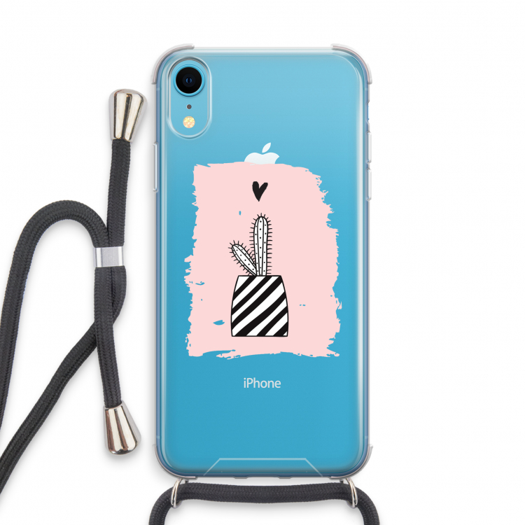 Zwart-wit cactus: iPhone XR Transparant Hoesje met koord
