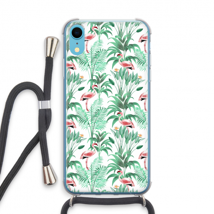 Flamingo bladeren: iPhone XR Transparant Hoesje met koord