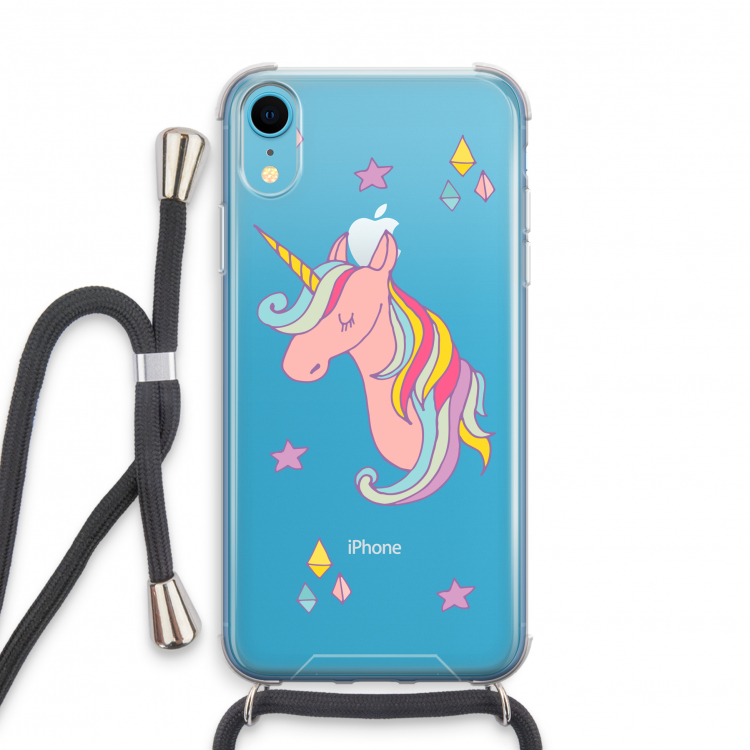 Roze eenhoorn: iPhone XR Transparant Hoesje met koord