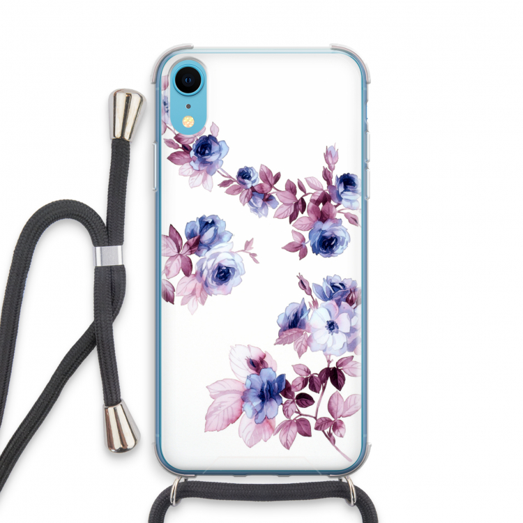 Waterverf bloemen: iPhone XR Transparant Hoesje met koord
