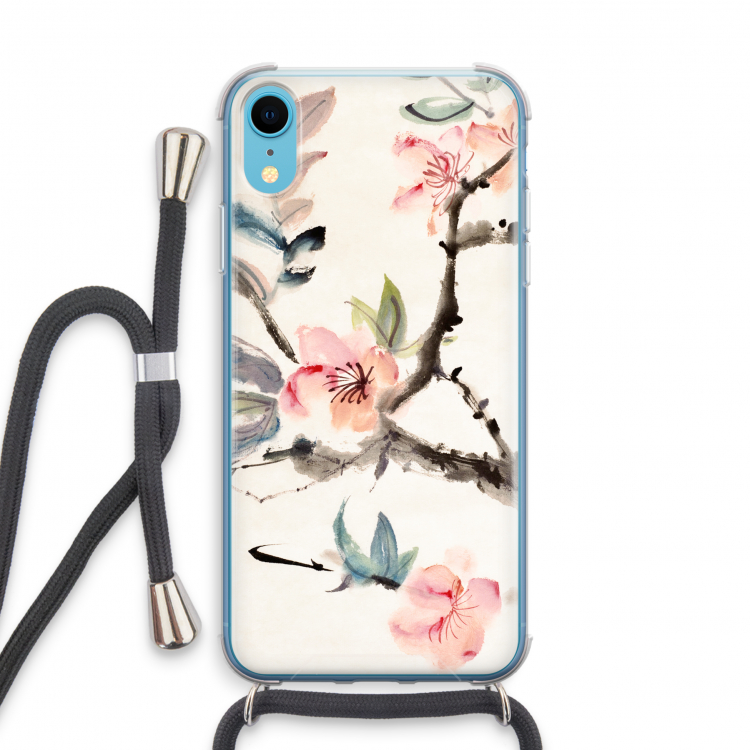 Japanse bloemen: iPhone XR Transparant Hoesje met koord