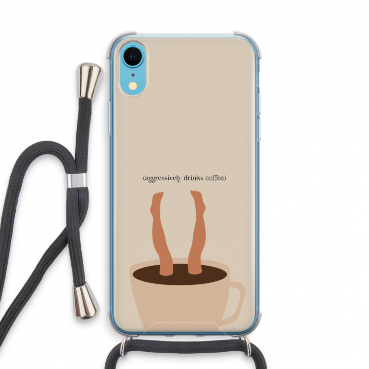 Aggressively drinks coffee: iPhone XR Transparant Hoesje met koord