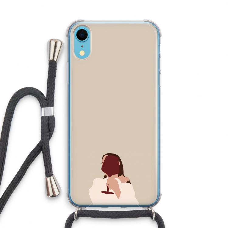 I drink wine: iPhone XR Transparant Hoesje met koord