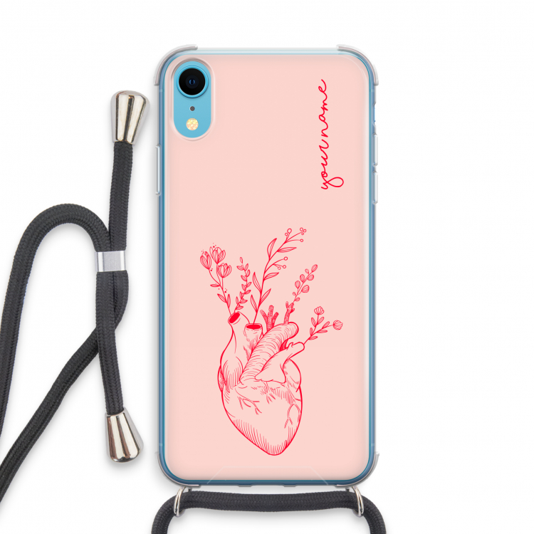 Blooming Heart: iPhone XR Transparant Hoesje met koord