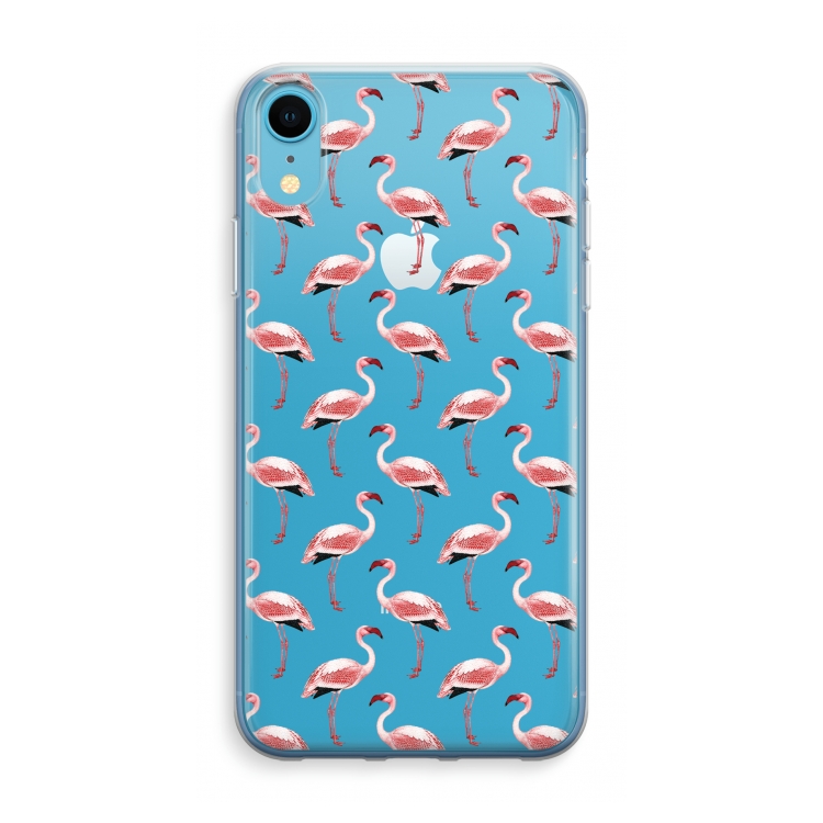 Flamingoprint groen: iPhone XR Transparant Hoesje