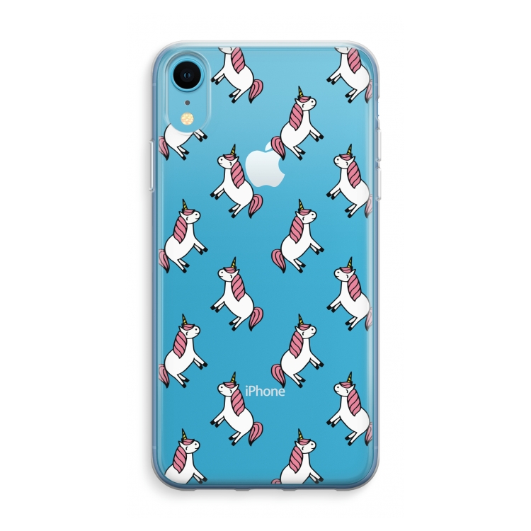 Eenhoorns overal: iPhone XR Transparant Hoesje