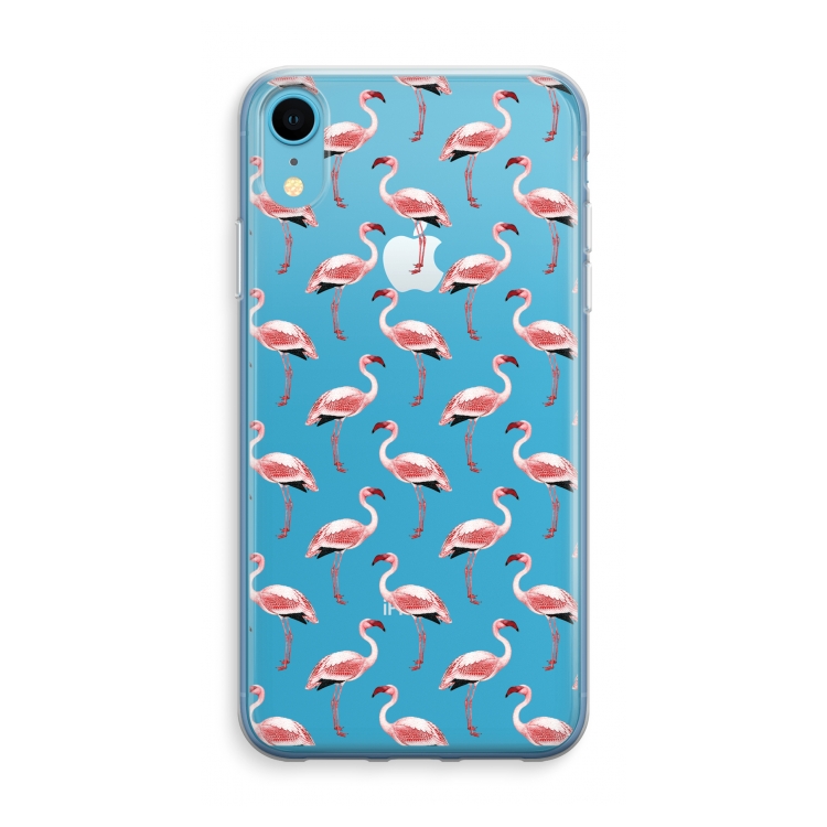 Flamingoprint groen: iPhone XR Transparant Hoesje