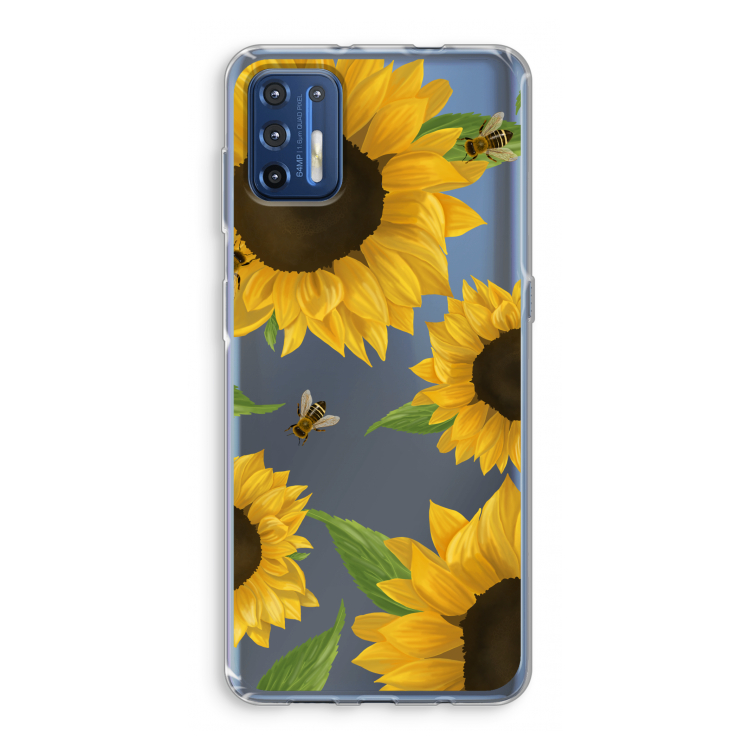 Sunflower and bees: Motorola Moto G9 Plus Transparant Hoesje
