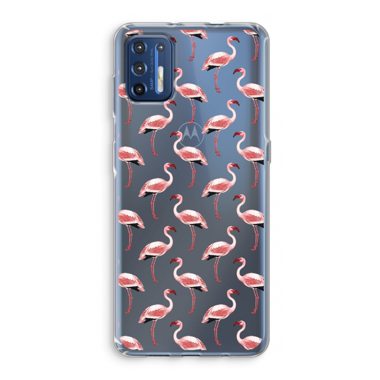 Flamingoprint groen: Motorola Moto G9 Plus Transparant Hoesje