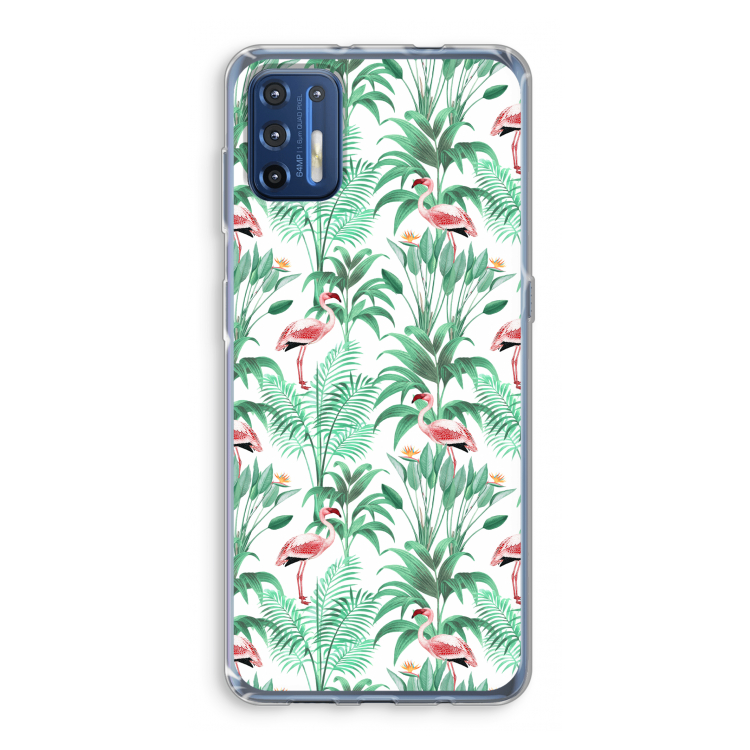 Flamingo bladeren: Motorola Moto G9 Plus Transparant Hoesje