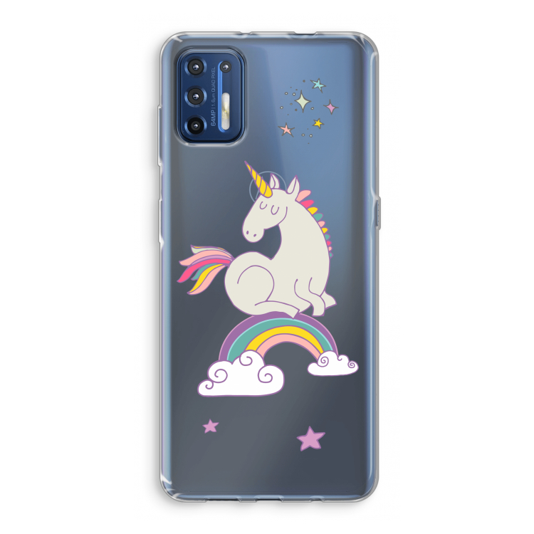 Regenboog eenhoorn: Motorola Moto G9 Plus Transparant Hoesje