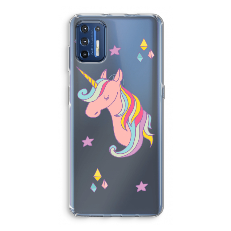 Roze eenhoorn: Motorola Moto G9 Plus Transparant Hoesje