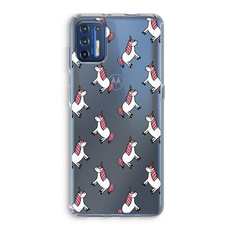 Eenhoorns overal: Motorola Moto G9 Plus Transparant Hoesje