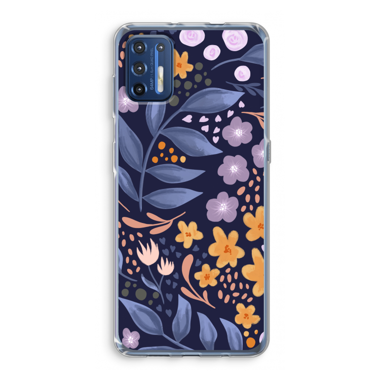 Flowers with blue leaves: Motorola Moto G9 Plus Transparant Hoesje