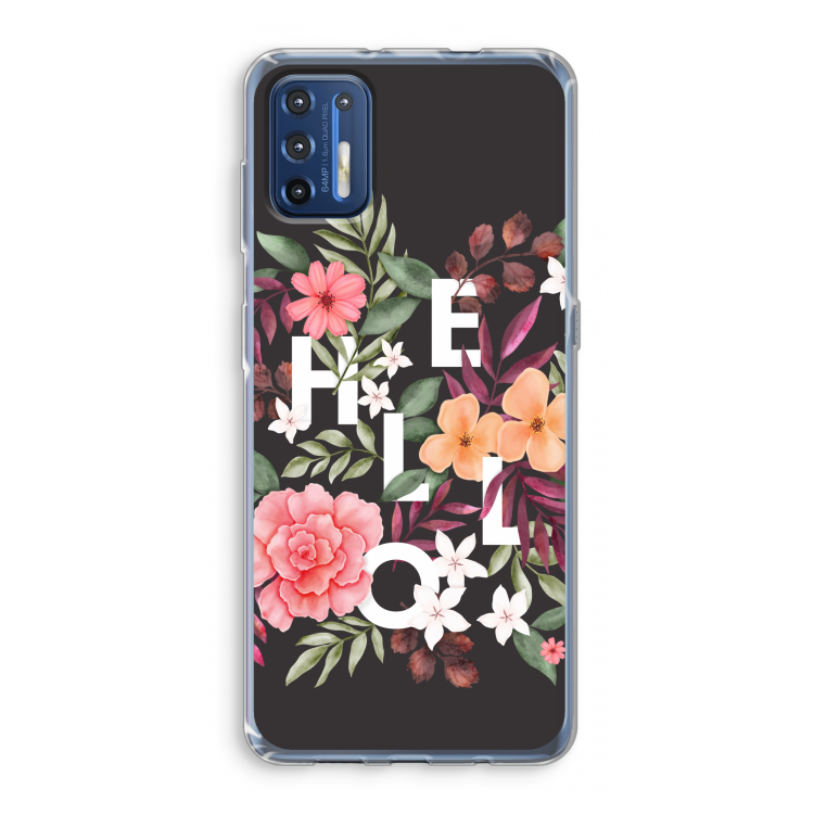 Hello in flowers: Motorola Moto G9 Plus Transparant Hoesje