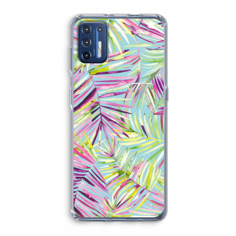 Tropical Palms Blue: Motorola Moto G9 Plus Transparant Hoesje