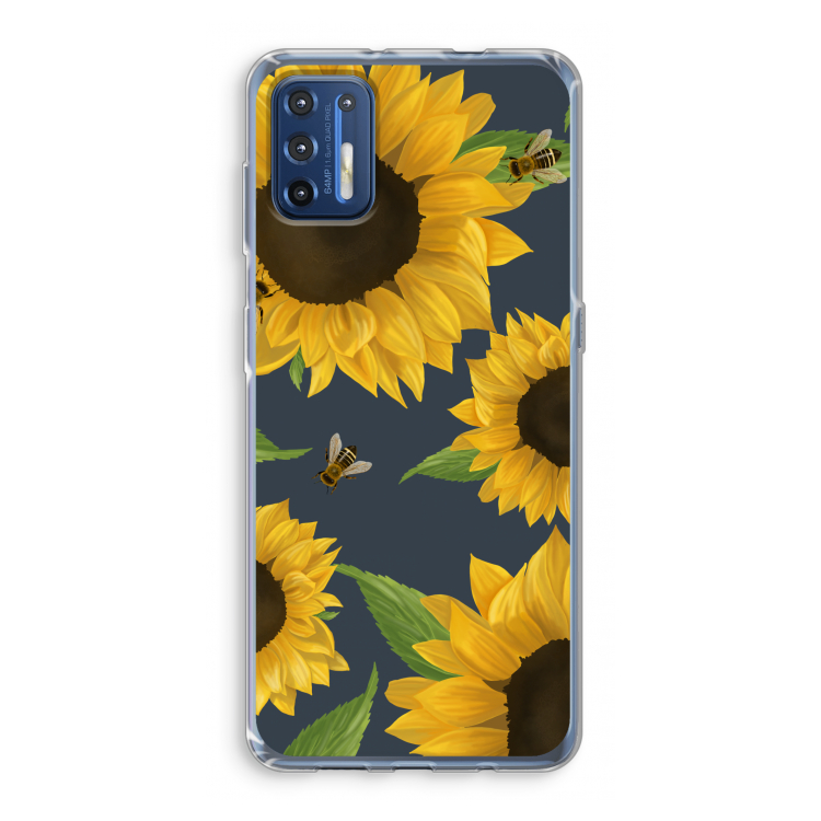 Sunflower and bees: Motorola Moto G9 Plus Transparant Hoesje