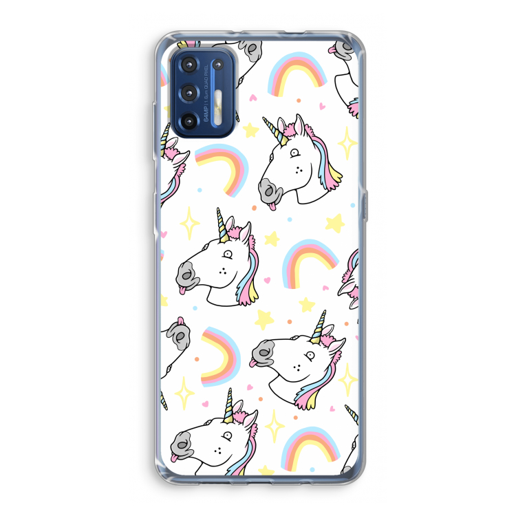 Rainbow Unicorn: Motorola Moto G9 Plus Transparant Hoesje