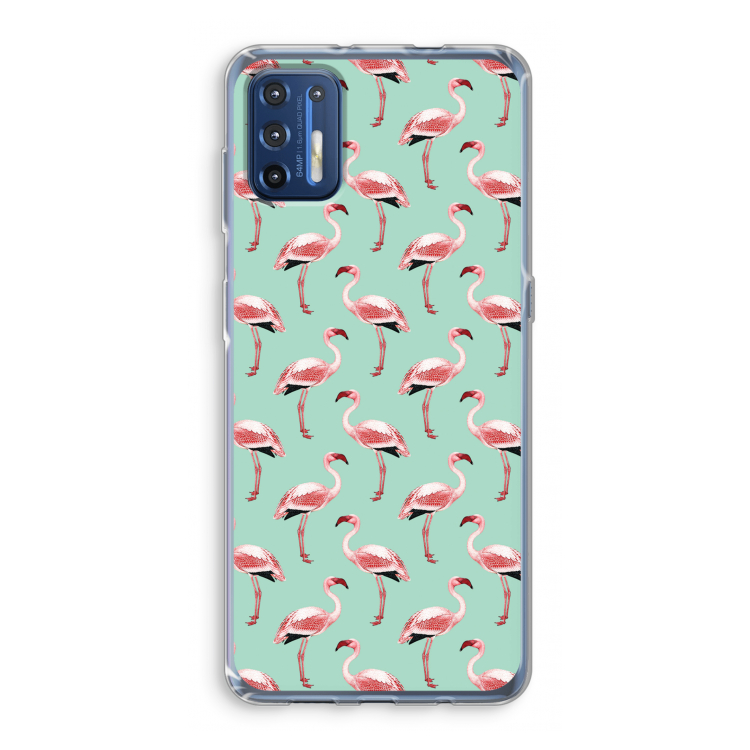 Flamingoprint groen: Motorola Moto G9 Plus Transparant Hoesje