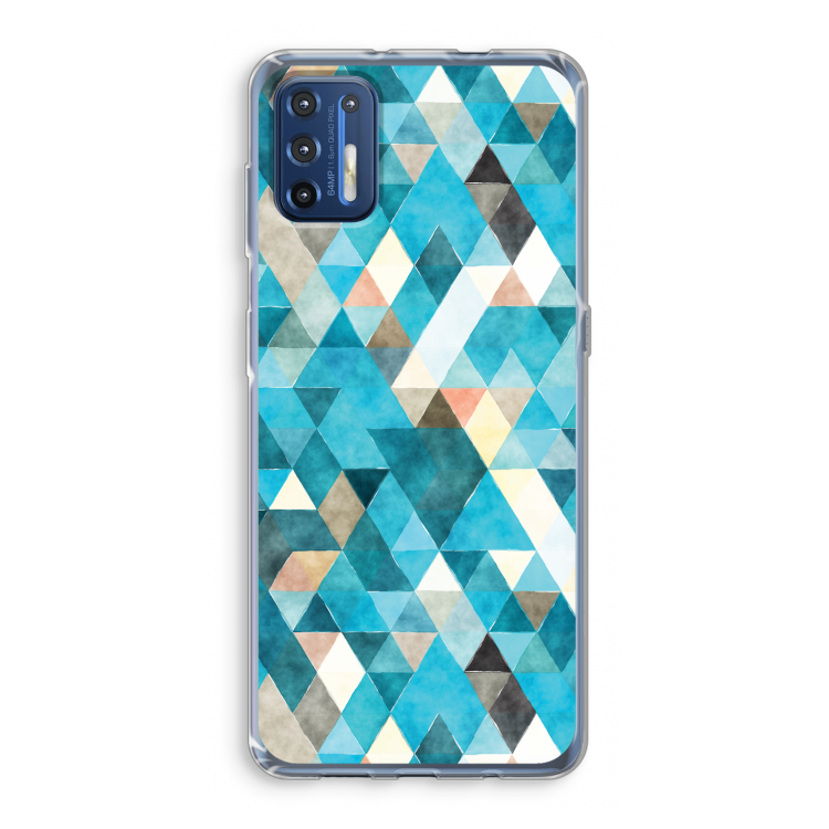 Gekleurde driehoekjes blauw: Motorola Moto G9 Plus Transparant Hoesje