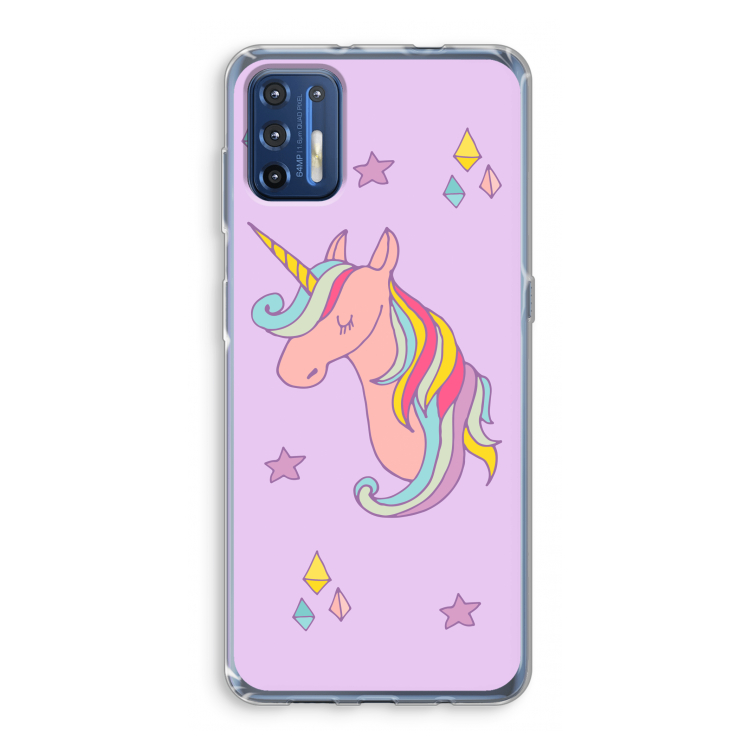 Roze eenhoorn: Motorola Moto G9 Plus Transparant Hoesje